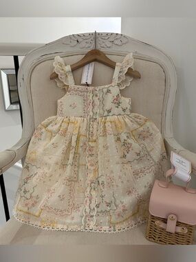 🦢 3T Cupcakes & Cashmere Cream~ Butter Yellow Floral Ruffle Swiss Dot Dress NWT